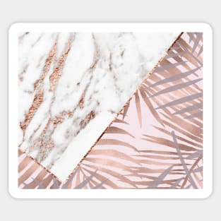 Rose gold marble & tropical ferns Sticker